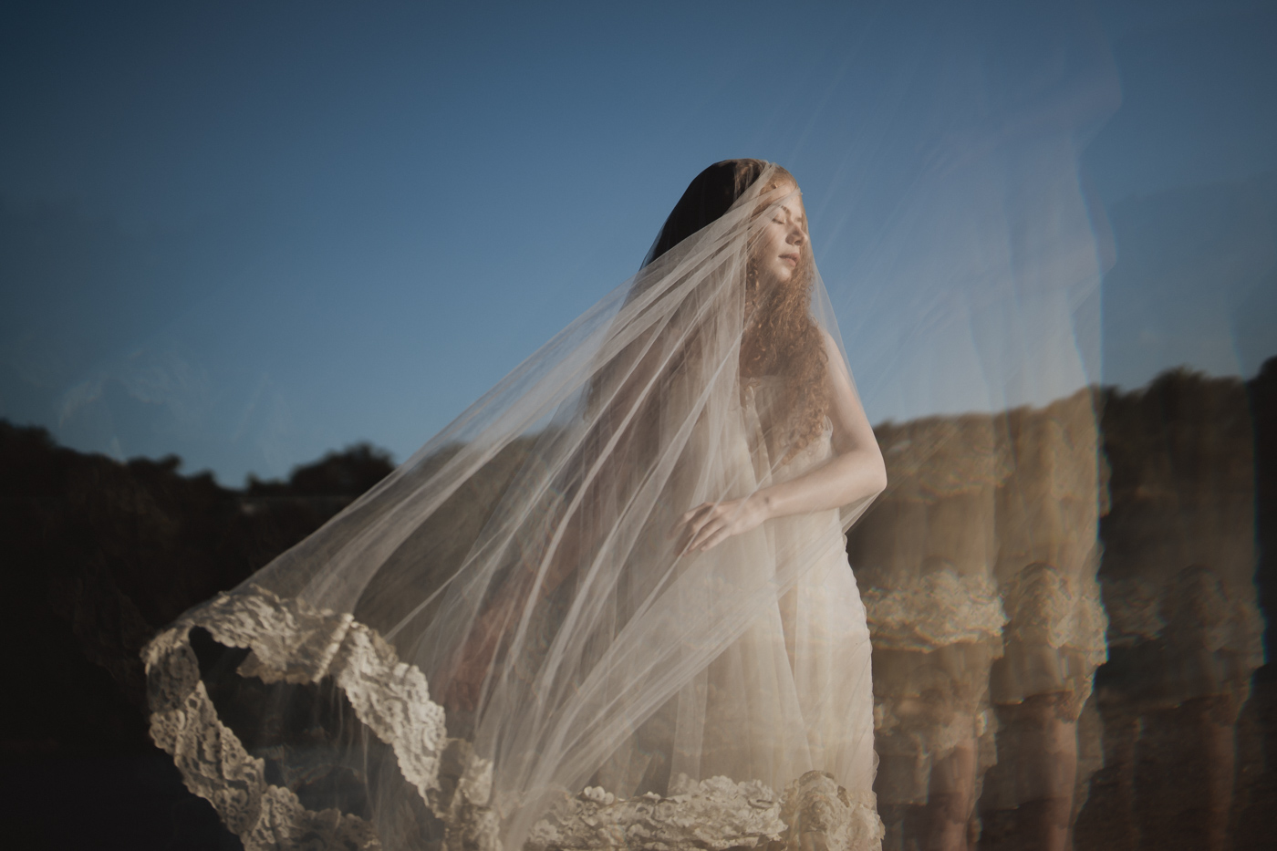 Dreamy ethereal portrait, Bay of Islands beach